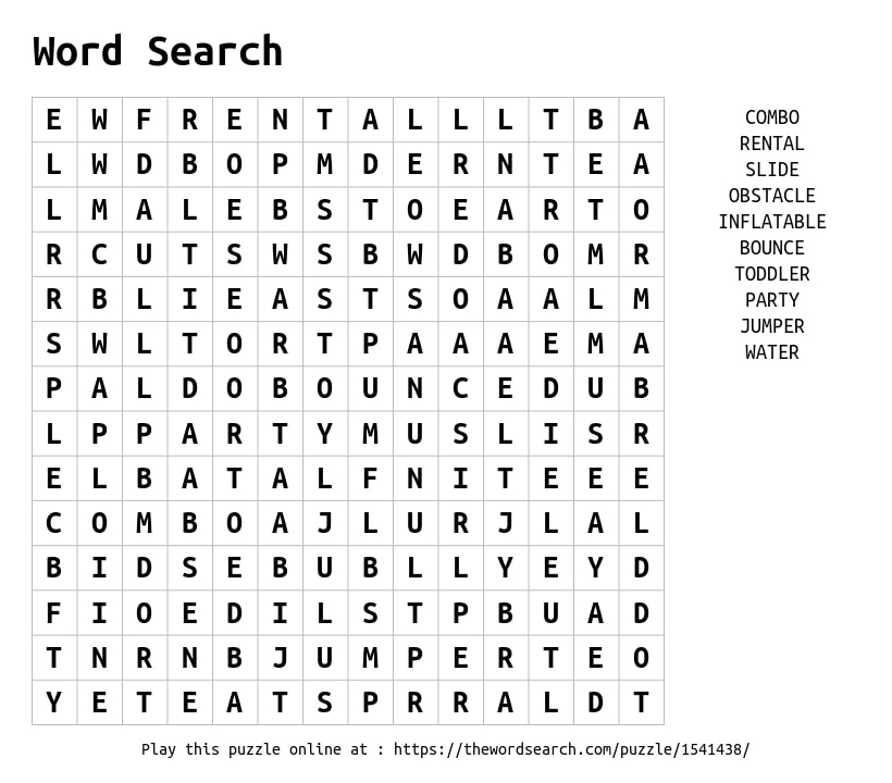 bounce house rental scottsdale word search